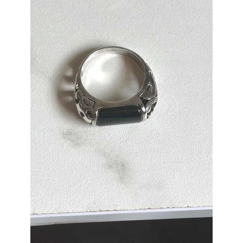 Premier Designs Gothic Silver Tone Black Onyx Rectangular Statement Ring SZ 7.25
